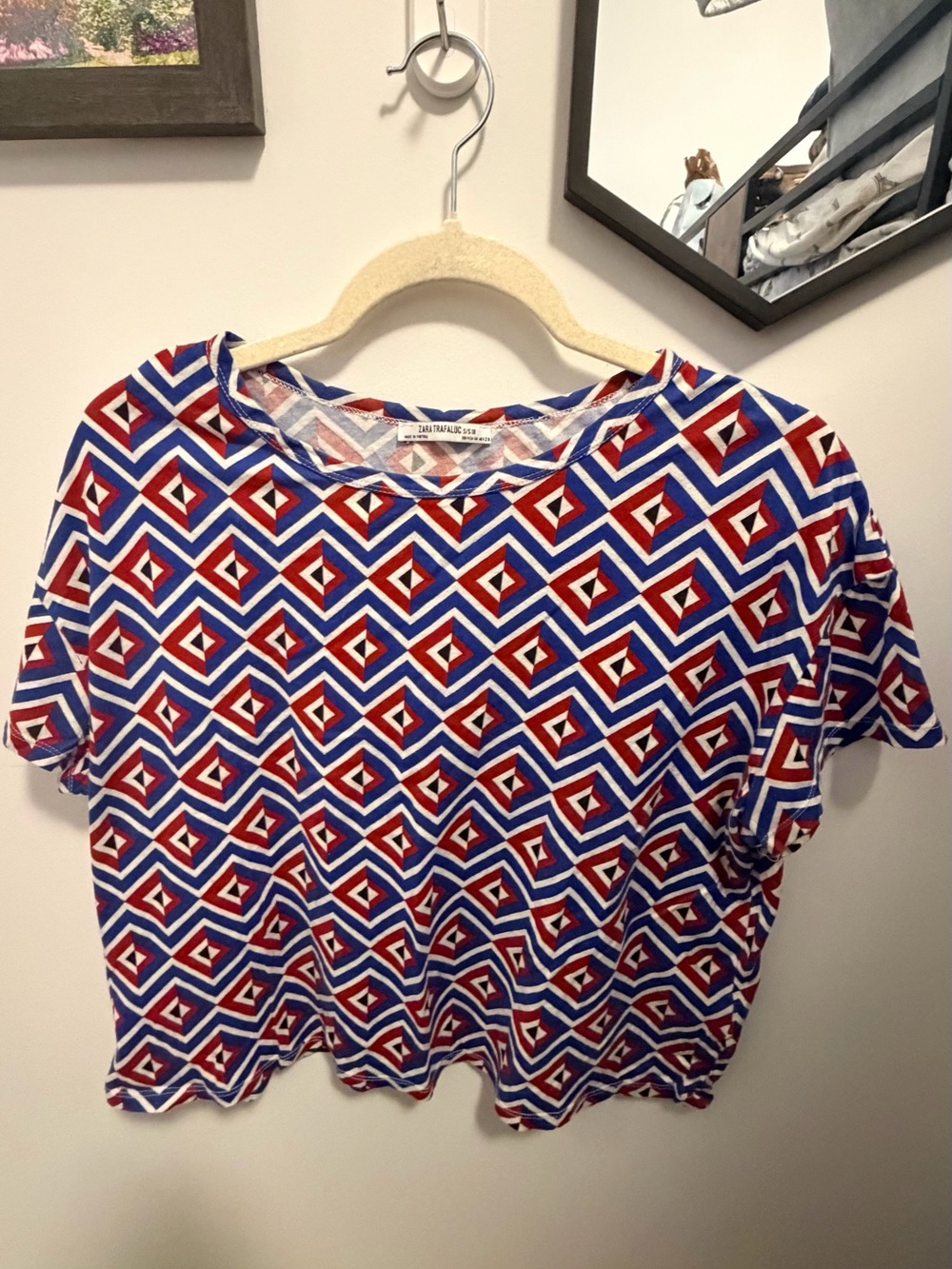 Geometric Print Boxy Tee - Red & Blue